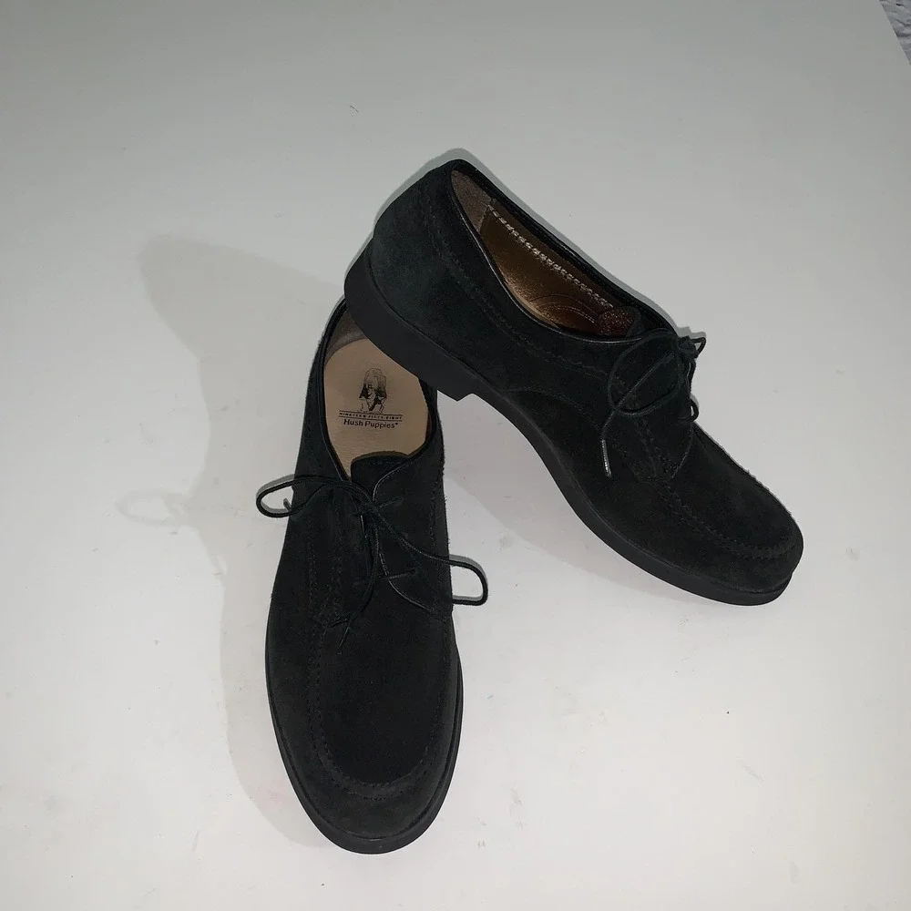 Hush Puppies Lupine Shoes Womens 10 Black Suede Lace Up Moc Toe Comfort